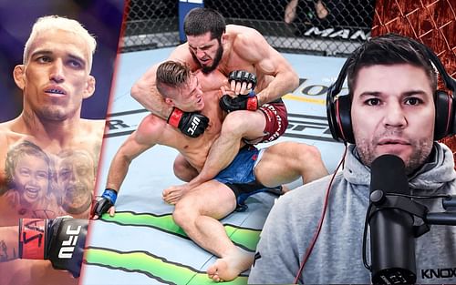 Charles Oliveira (left), Islam Makhachev (center) & Josh Thomson (right) [Image Credits- @Weighing In on YouTube]