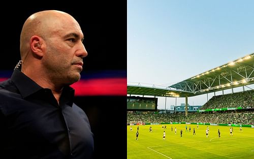 Joe Rogan (L) experiences his first-ever professional football match between Orlando FC vs. Austin FC (R)