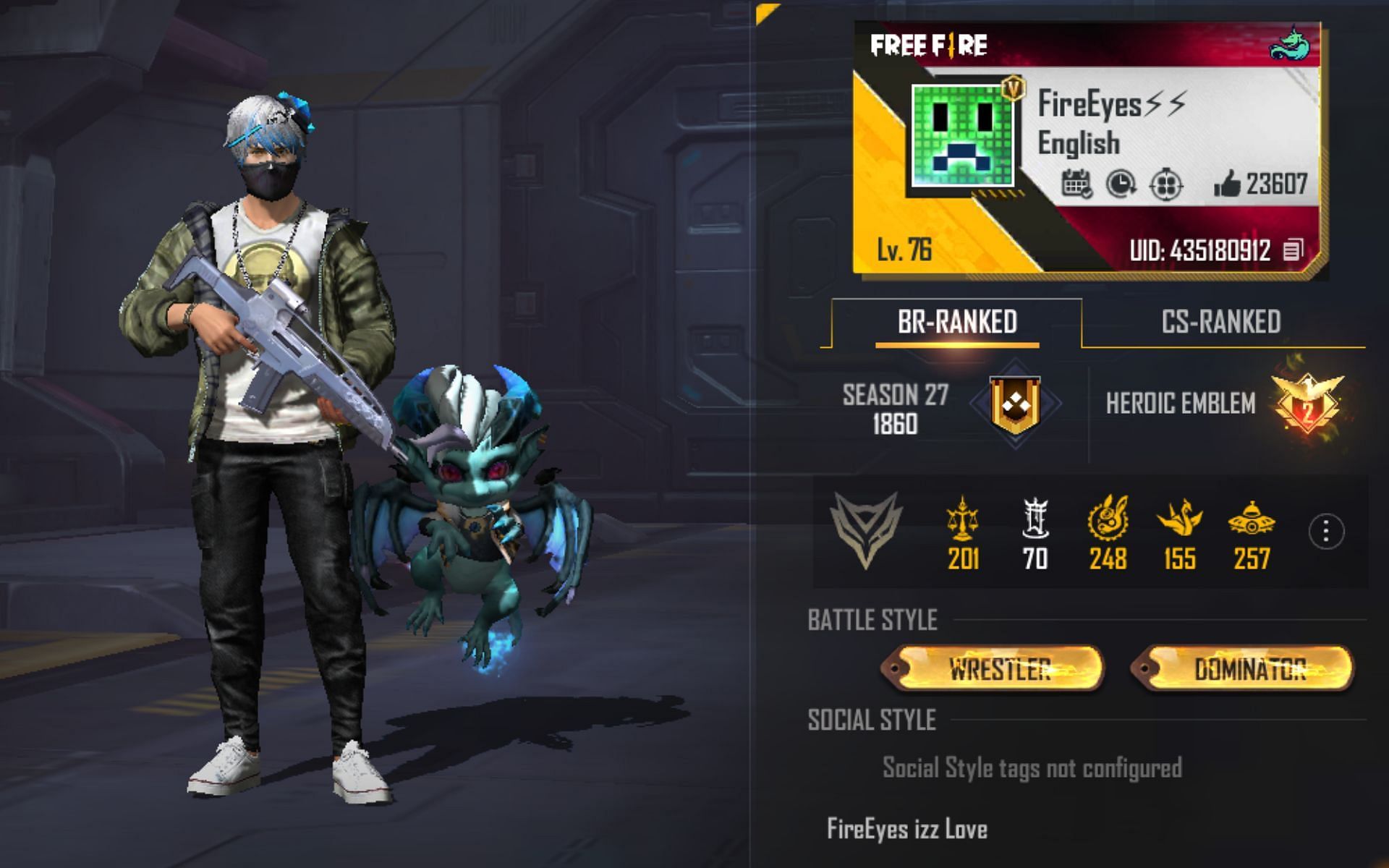 FireEyes Gaming&#039;s Free Fire ID (Image via Garena)