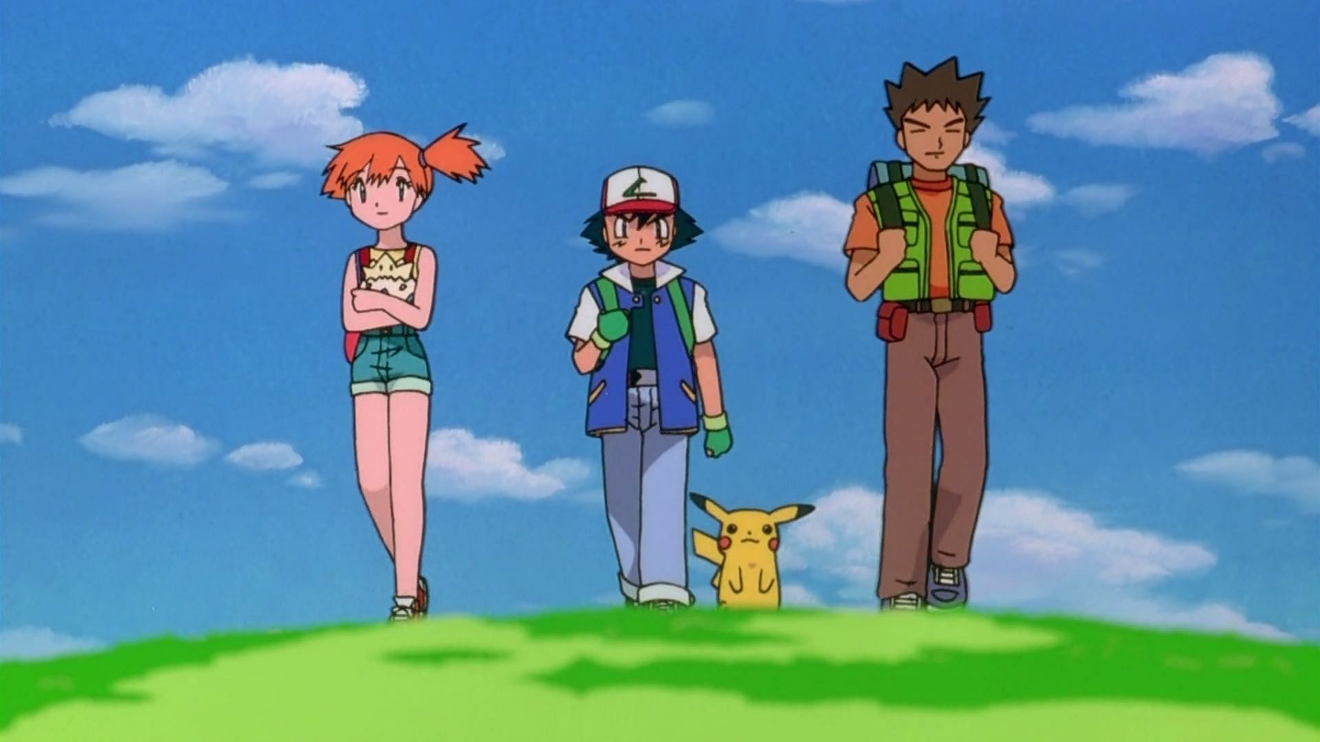 Misty holding Togepi, Ash, Pikachu, and Brock (Image via OLM Inc.)