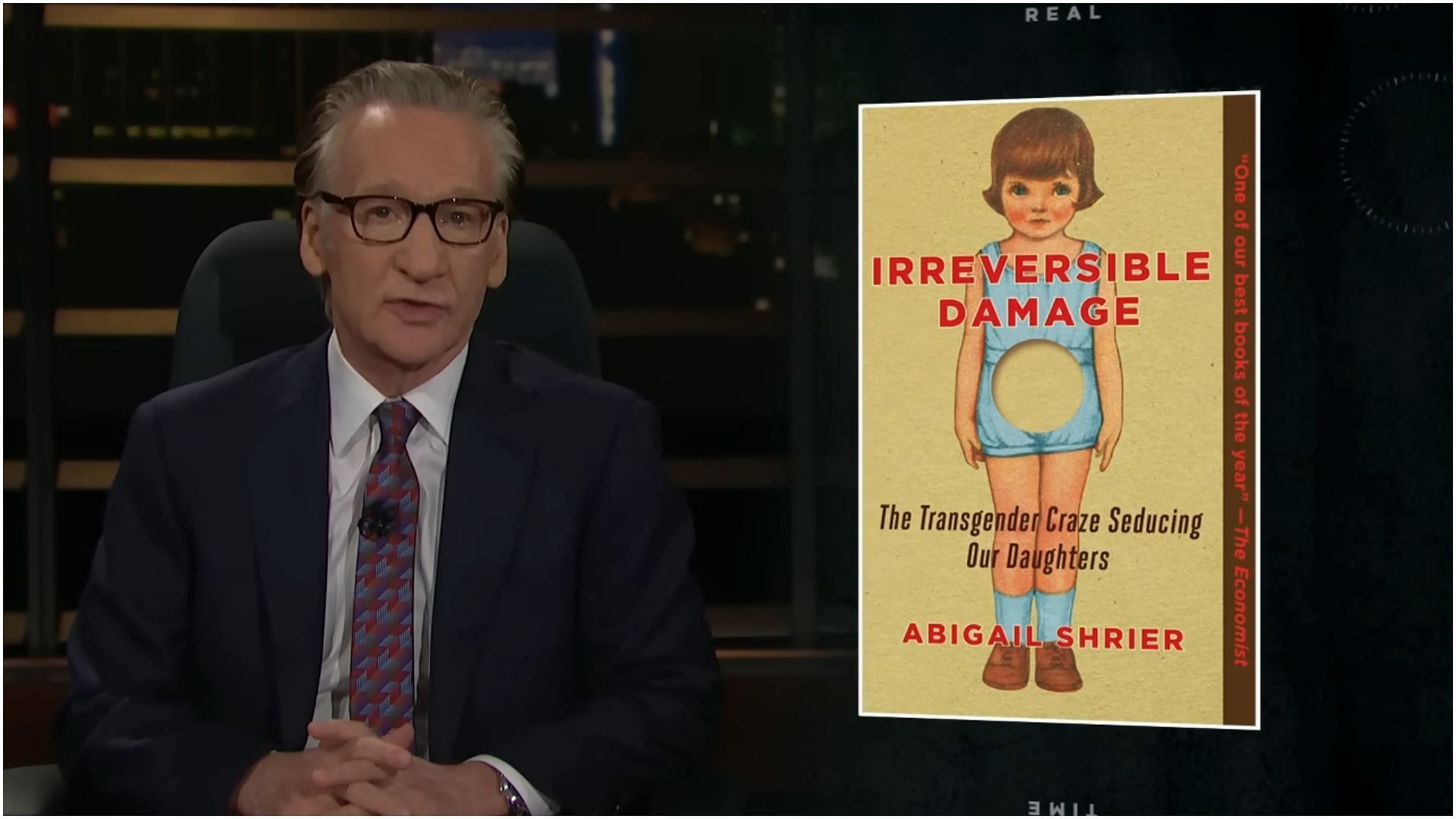 Bill Maher speaking about trans children (Image via RealTime/YouTube)