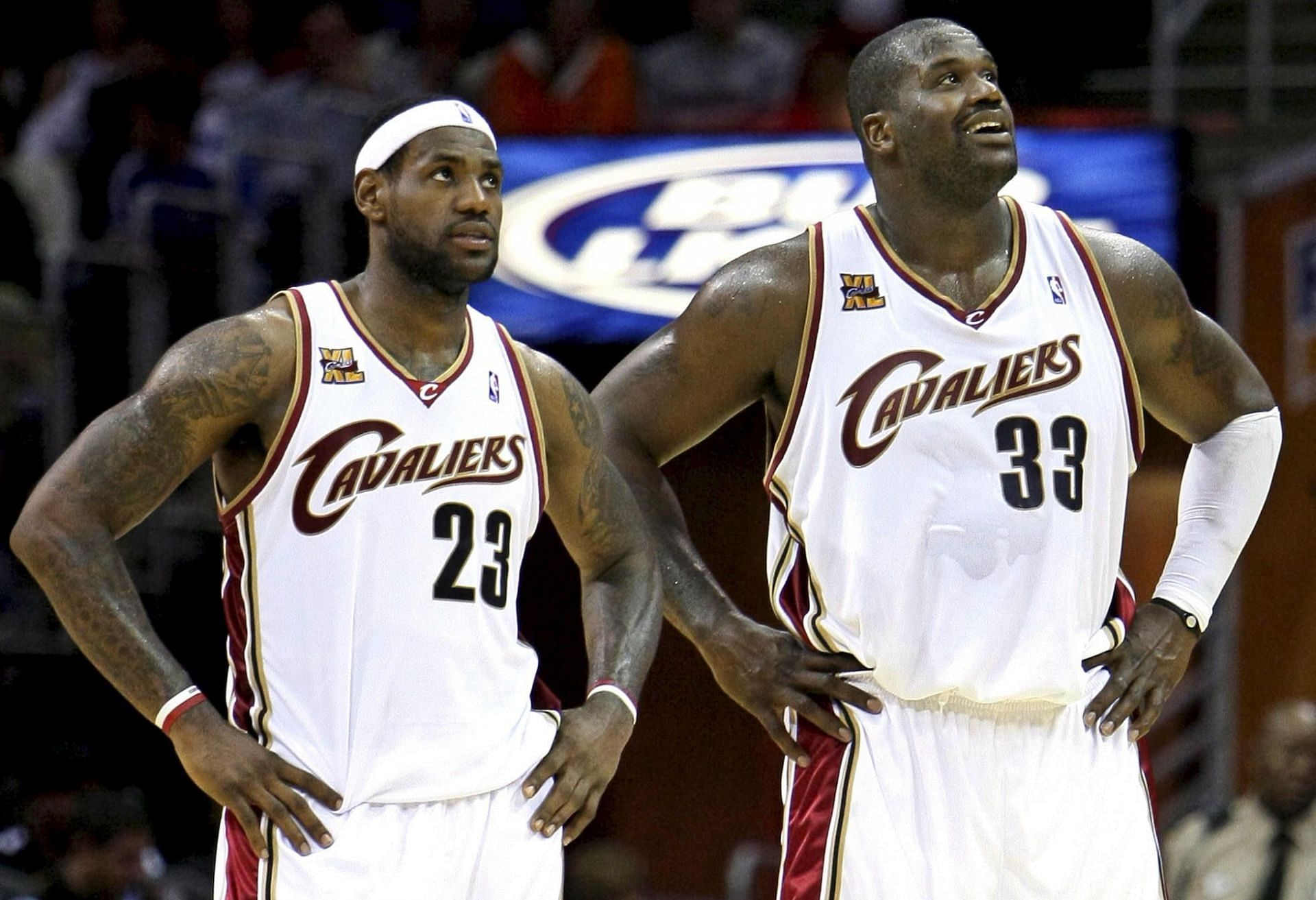 Shaquille O&#039;Neal and LeBron James during their run with the Cleveland Cavaliers. [Photo: Sports Kings]