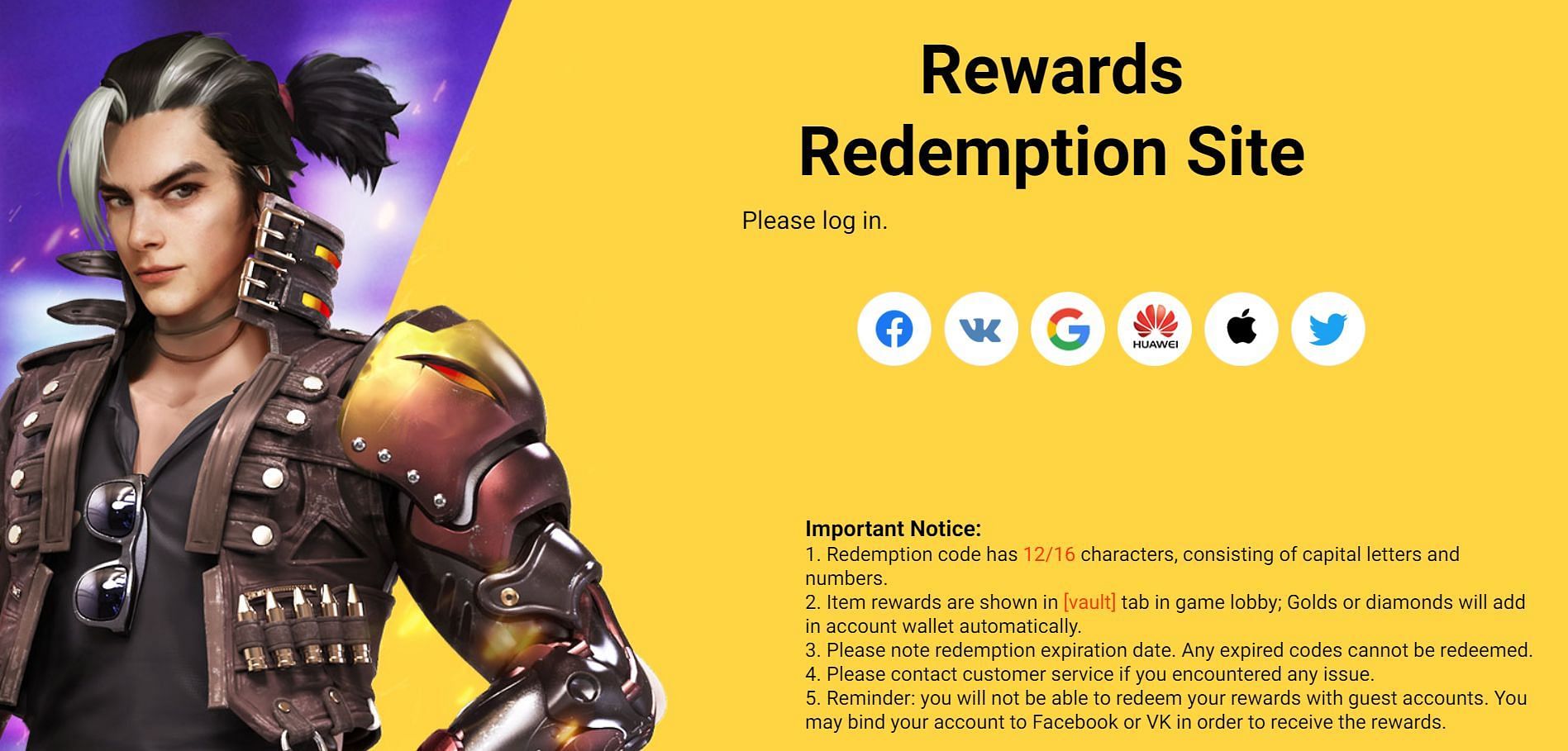 Sign in to enter the redeem code (Image via Garena)