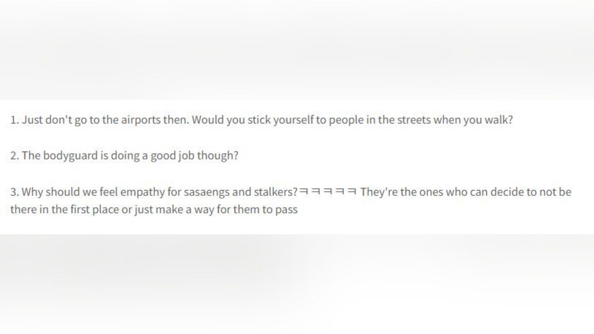Korean netizens&#039; comments on the airport arrival (Screenshot via Pannchoa)