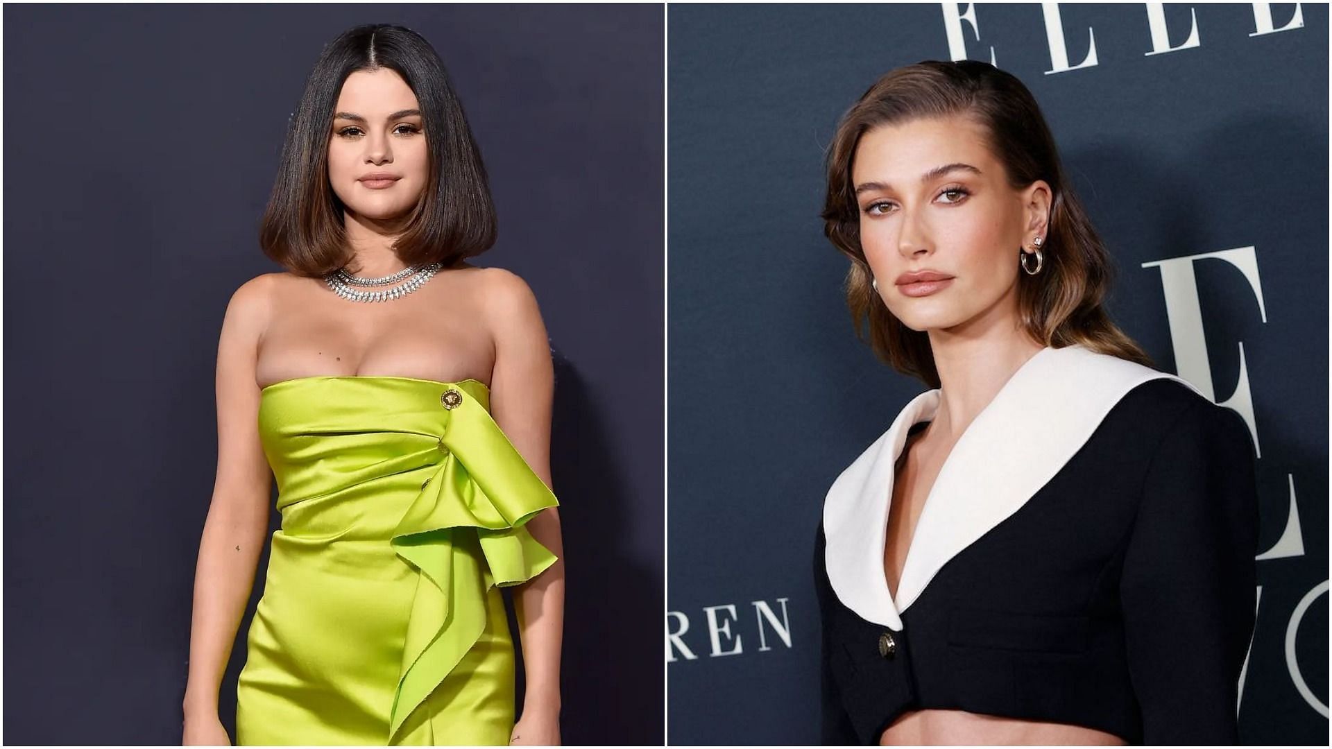 Selena Gomez and Hailey Beiber (Image via Axelle/Bauer-Griffin/Filmmagic/Getty Images, and Michael Tran/AFP/Getty Images)