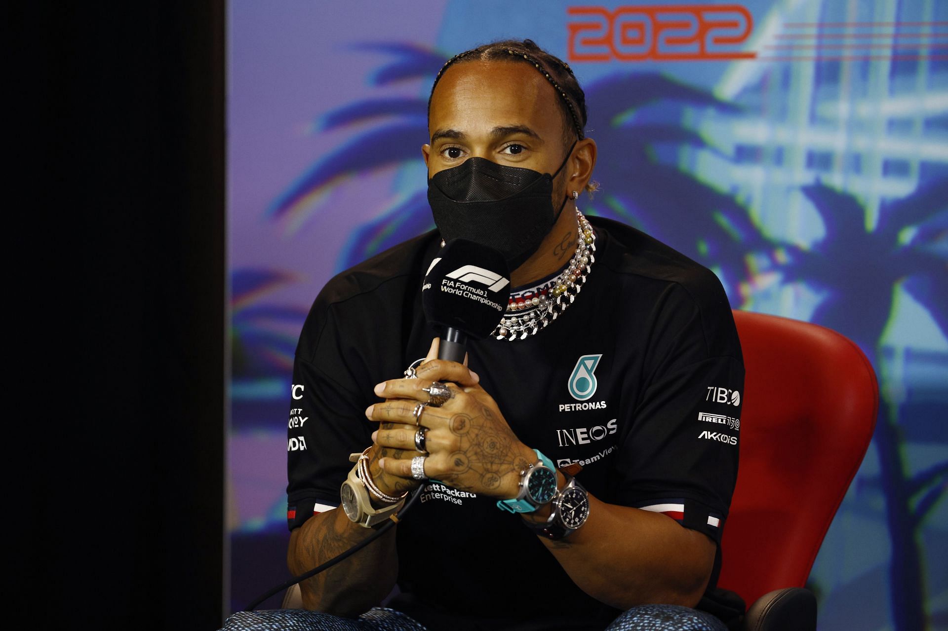 Lewis Hamilton has said he does not plan to compy with the FIA&#039;s jewelry ban during F1 races. (Photo by Jared C. Tilton/Getty Images)