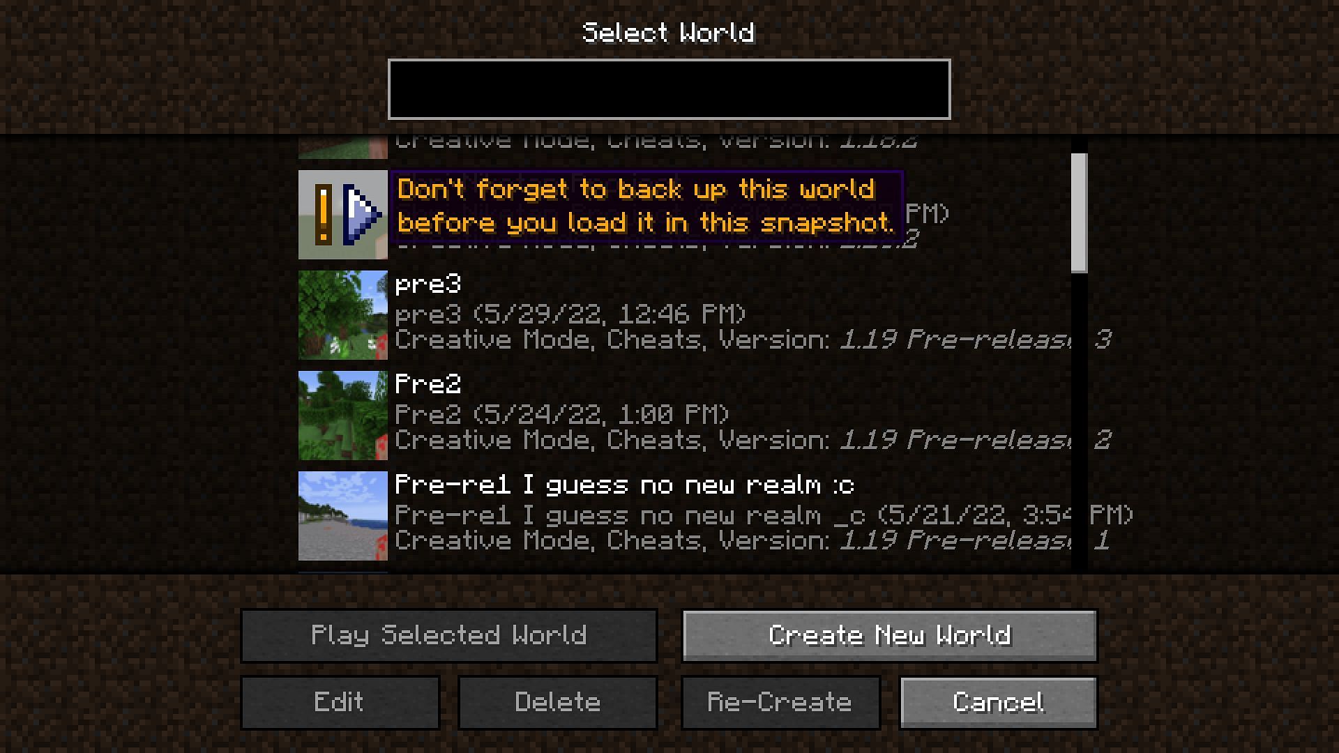 Players should always make a new world when testing a new beta version (Image via Minecraft)
