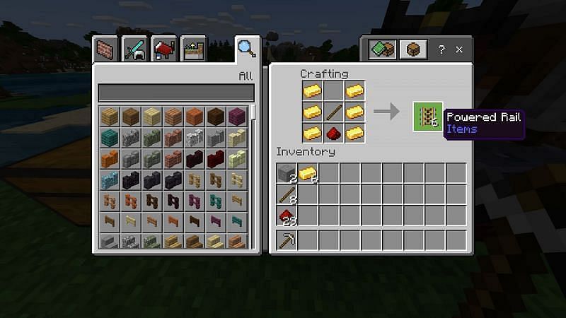 Crafting Powered Rails in Minecraft