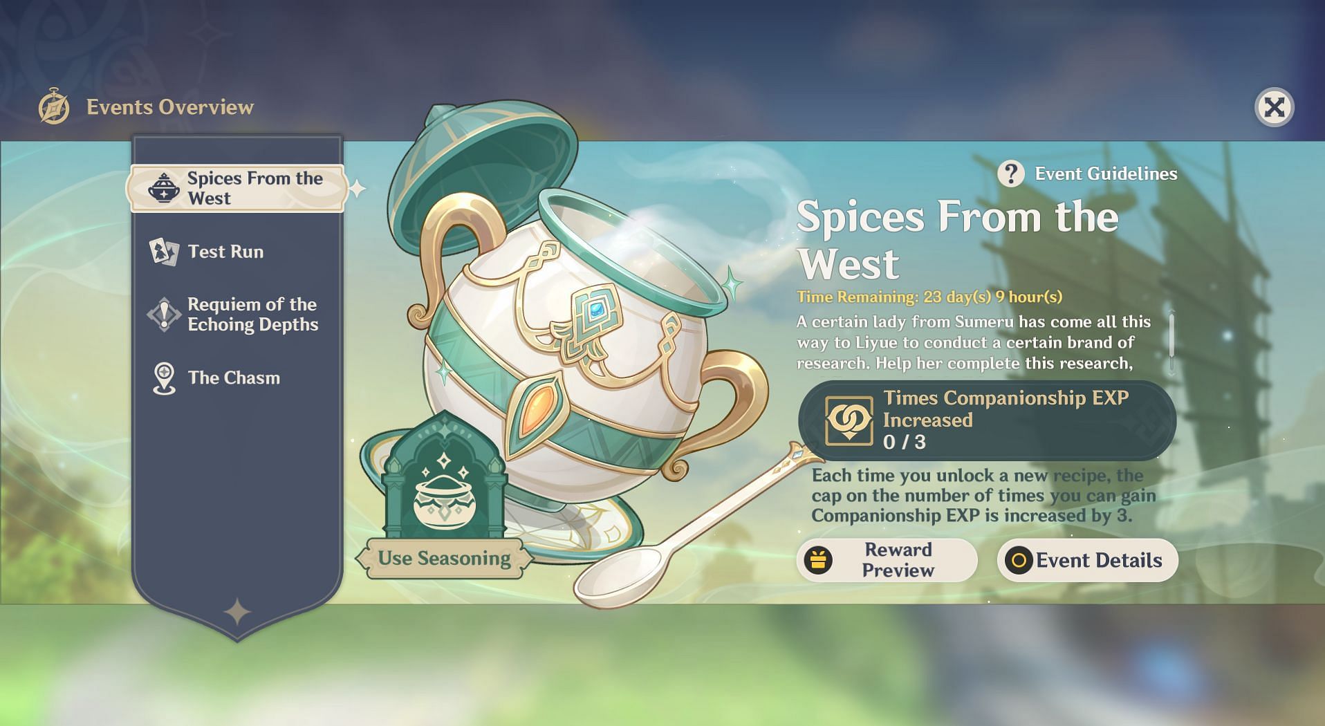 Spices From the West event page (Image via HoYoverse)