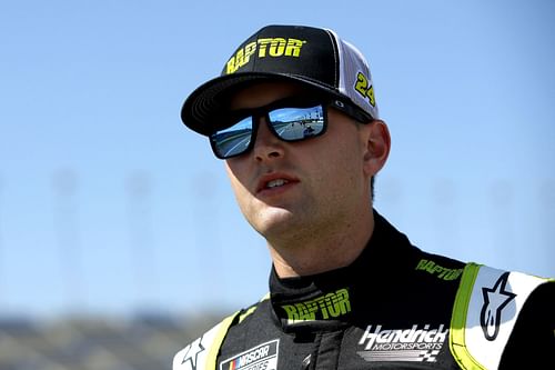 William Byron looks on during practice for the NASCAR Cup Series AdventHealth 400 at Kansas Speedway (Photo by Sean Gardner/Getty Images)