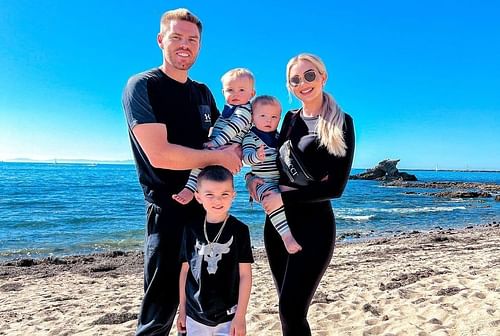 Freddie Freeman with his wife, Chelsea, and their children on a vacation.