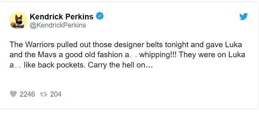 Kendrick Perkins&#039; tweet on Golden State&#039;s performance against Dallas in Game 1 (Image via @Kendrick Perkins/Twitter)