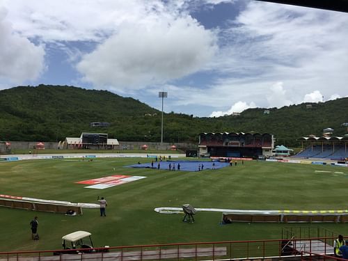 The Darren Sammy International Cricket Stadium where the St. Lucia T10 Blast matches are being played (Image: Twitter)