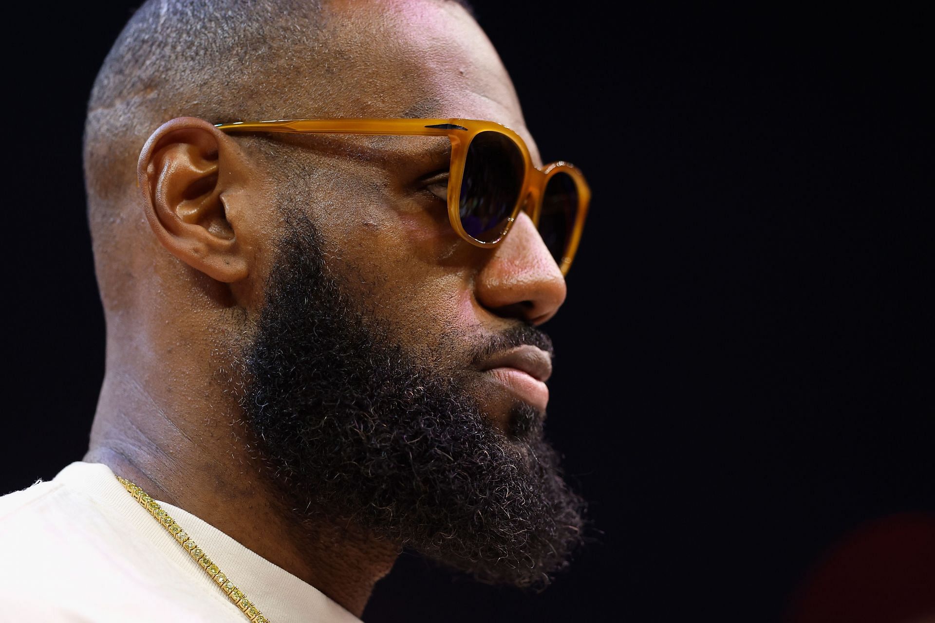 LeBron James courtside against the Phoenix Suns.