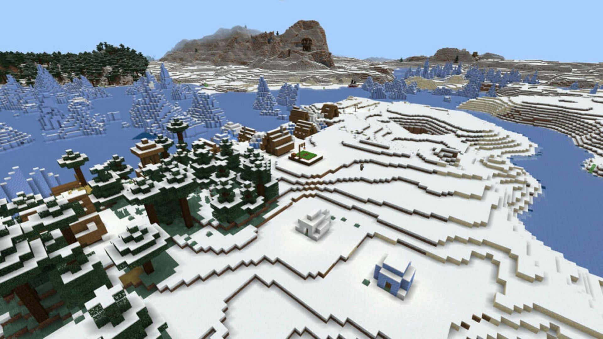 A frigid biome awaits players in this seed, but plenty of loot as well (Image via Skeyers/Youtube)