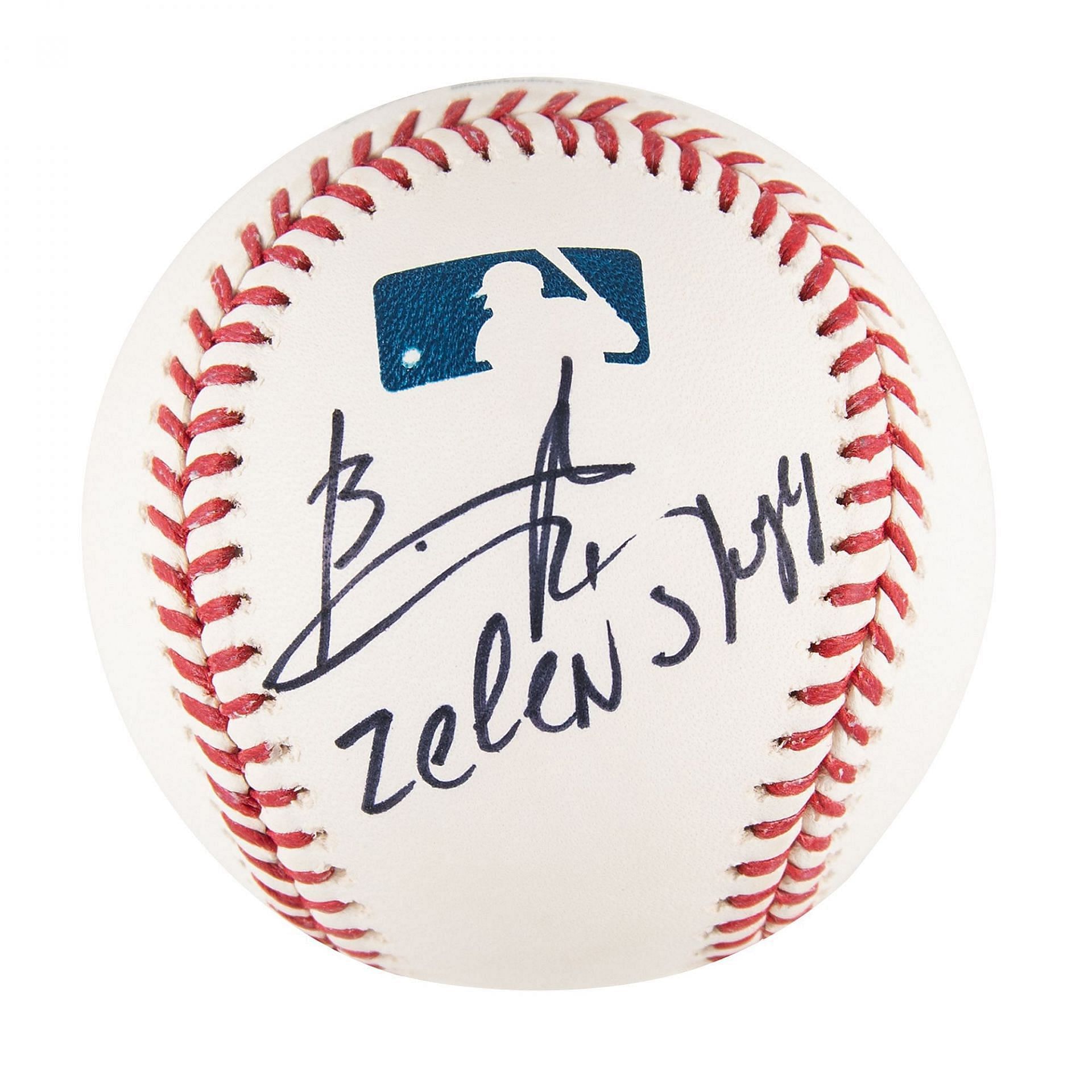 The autographed baseball by Volodymyr Zelenskyy