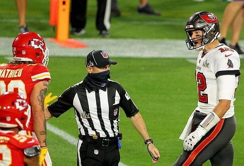 Tom Brady and Tyrann Mathieu at Super Bowl LV