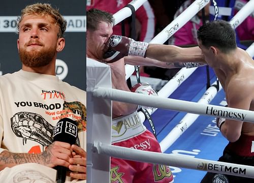 Jake Paul (left) Dmitry Bivol vs Canelo Alvarez (right)