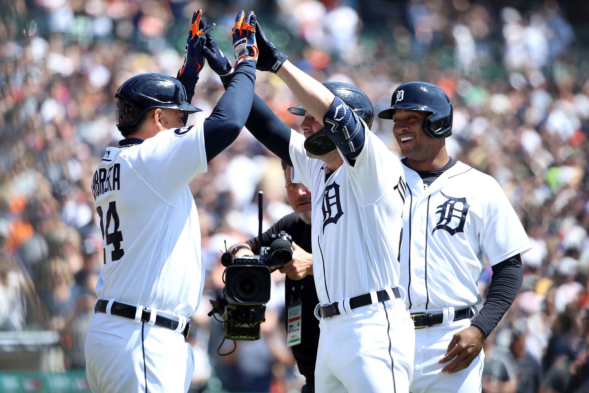 Spencer Torkelson of the Detroit Tigers celebrates a three run home run.