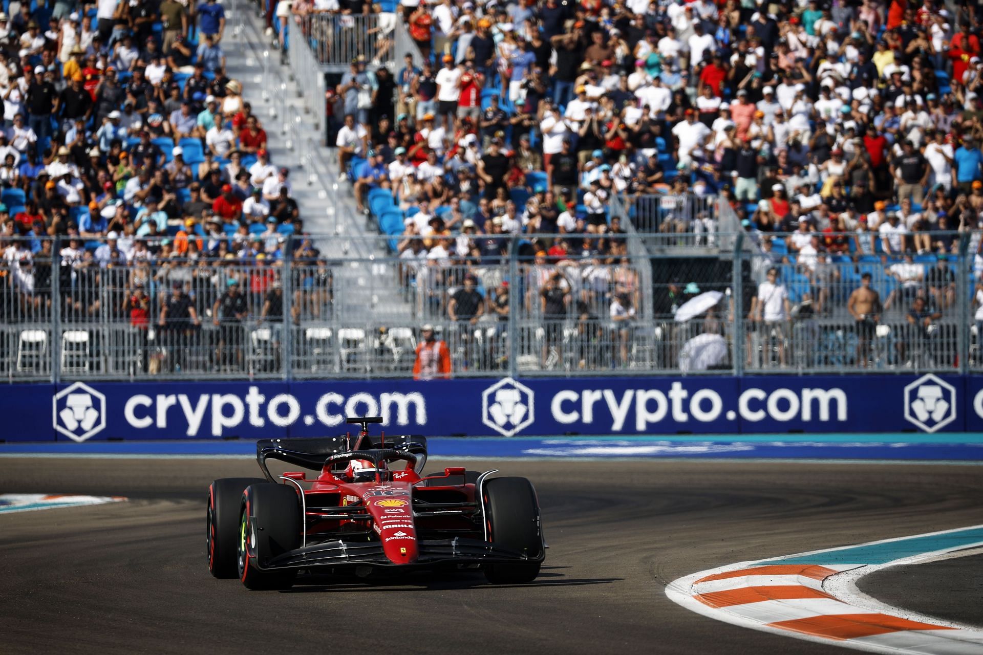 Ferrari driver Charles Leclerc in action during ualifying for the 2022 F1 Miami GP. (Photo by Chris Graythen/Getty Images)