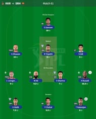 Best IPL Fantasy team for Match 61 - KKR vs SRH