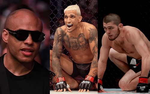 (L-R) Ali Abdelaziz, Charles Oliveira, Khabib Nurmagomedov