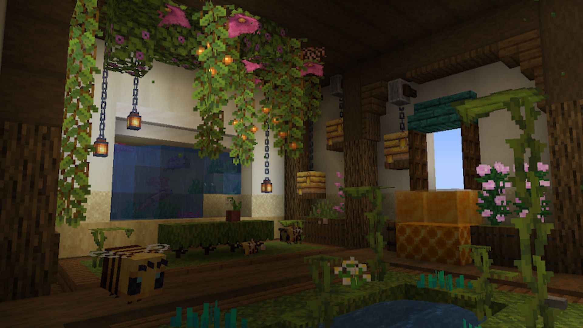 Players can create a cute little flower shop design for their worlds (Image via u/ThtAwkwardMoment/Reddit)