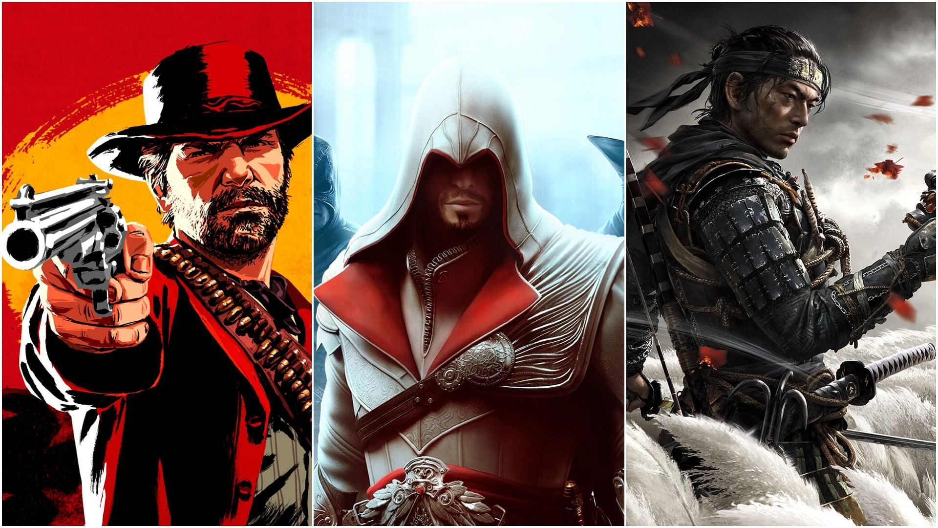 A few historically accurate video games (image via Rockstar Games, Ubisoft &amp; Sony)