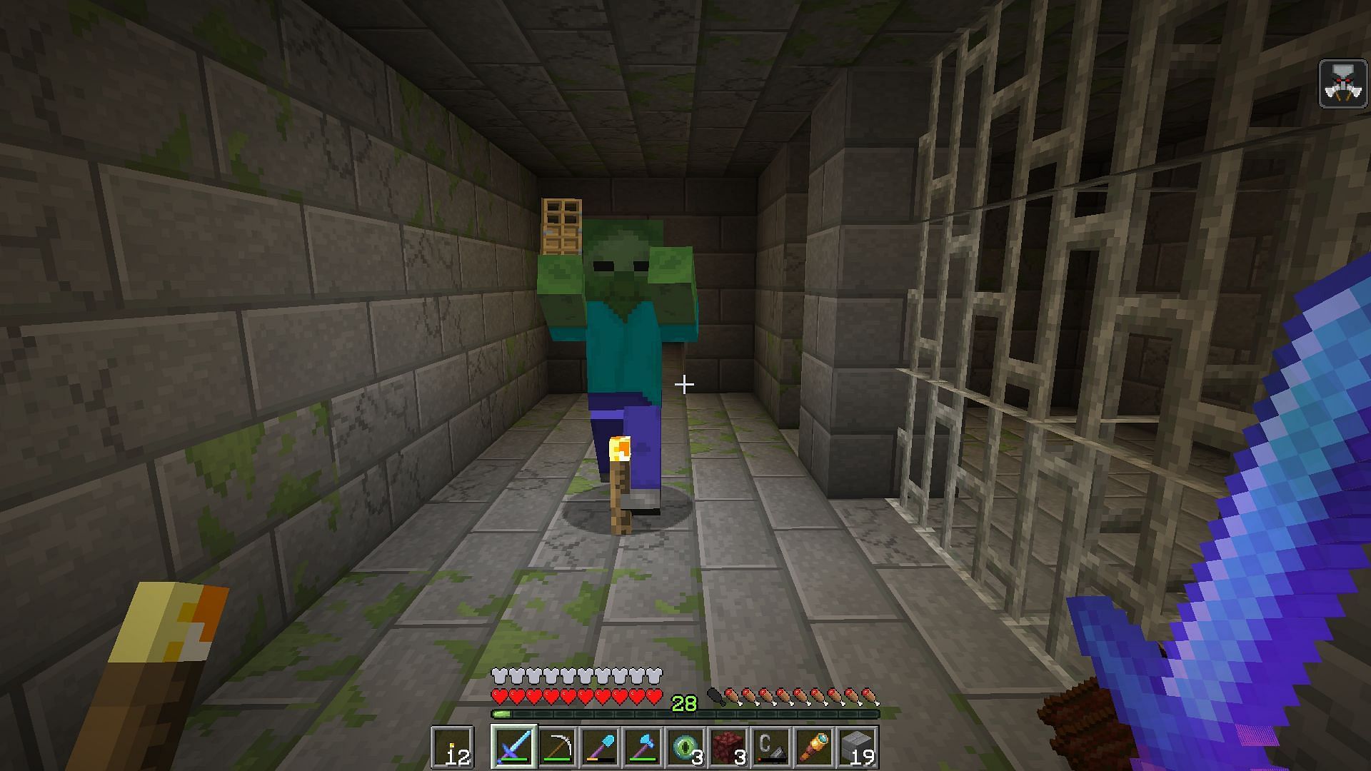 A zombie approaching a player after breaking down a door (Image via Minecraft)