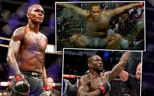 Israel Adesanya (left and top right), Jared Cannonier (bottom right) [Right images via FREESTYLEBENDER on YouTube]