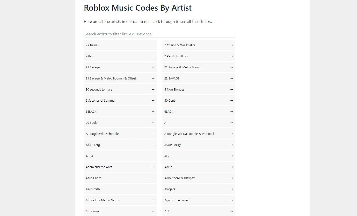 To find Sound IDs and music codes, the players can visit robloxid.com (Image via robloxid.com)