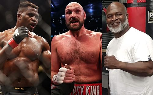 L-R: Francis Ngannou, Tyson Fury, and James Toney [Photo credits: @MichaelBensonn & @Aaronmckenna99 on Twitter]