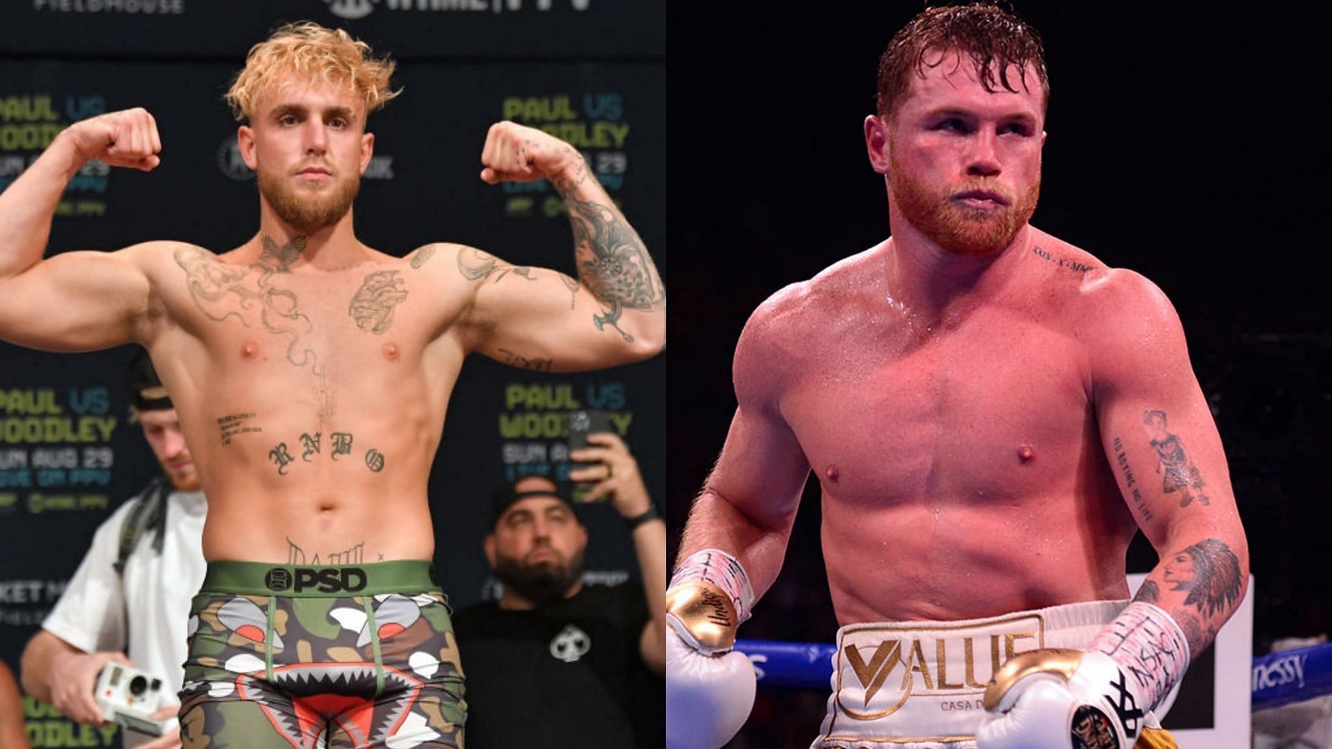 Jake Paul (left) and Canelo Alvarez (right)