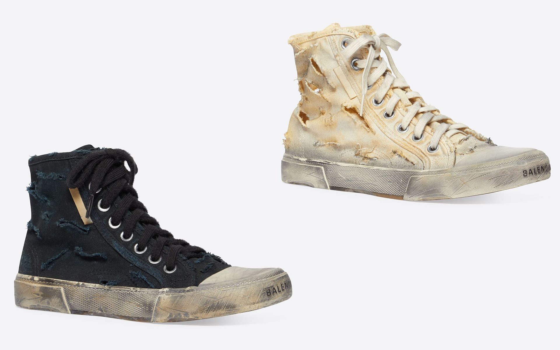 Paris footwear collection&#039;s Full Destroyed in Black and White colorways (Image via Balenciaga)