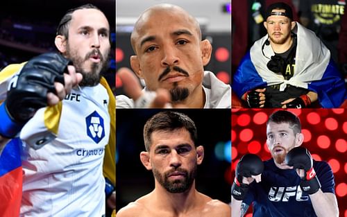 Marlon Vera (left); Jose Aldo (top center); Dominick Cruz (bottom center); Petr Yan (top right); Cory Sandhagen (bottom right)