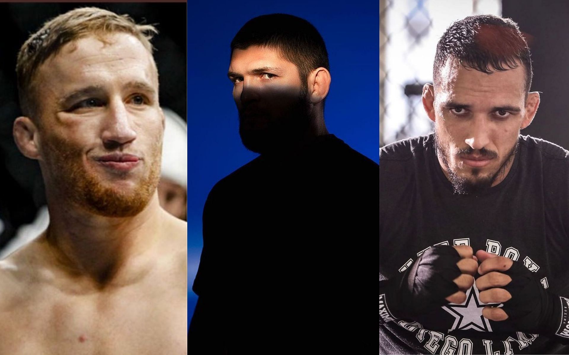 Justin Gaethje (left), Khabib Nurmagomedov (center), Charles Oliveira (right) [Images courtesy: @justin_gaethje, @khabib_nurmagomedov, and @charlesdobronxs via Instagram]