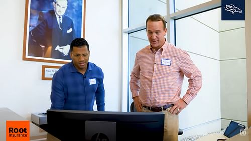 Peyton Manning and Russell Wilson have been going over tape (Image credit - Denver Broncos Youtube)