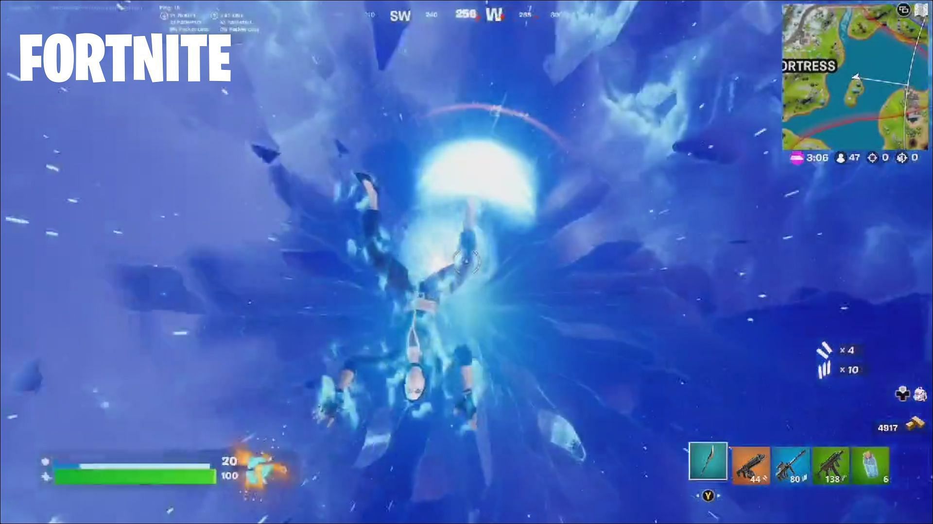 The Fortnite player getting shots through the rift (Image via Twitter/VulturePG)