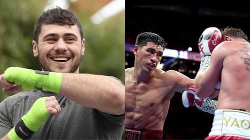 Dave Allen (left), Dmitry Bivol & Canelo Alvarez (right)