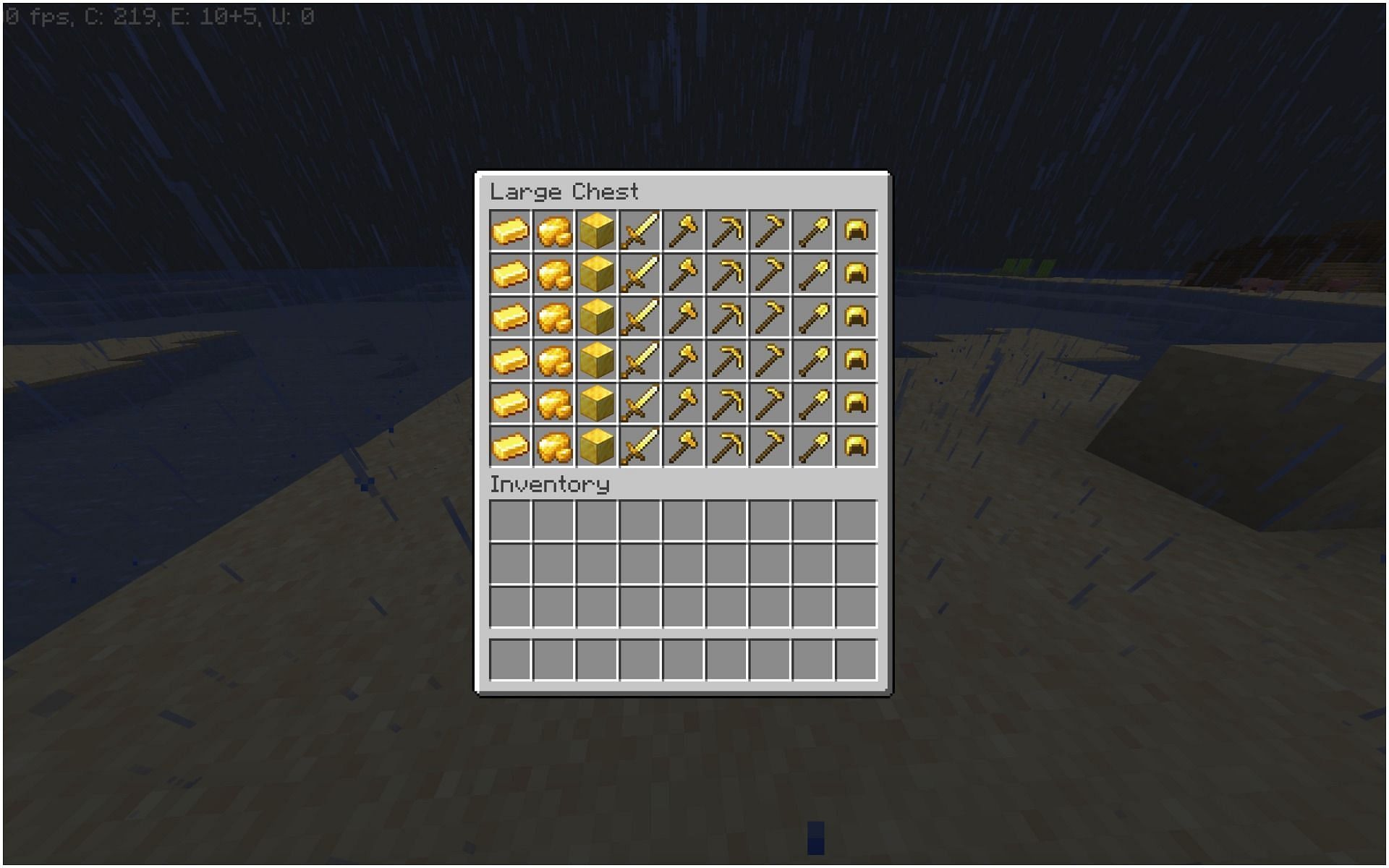 Gold ingots, ore, blocks, and gold gear (Image via Minecraft)