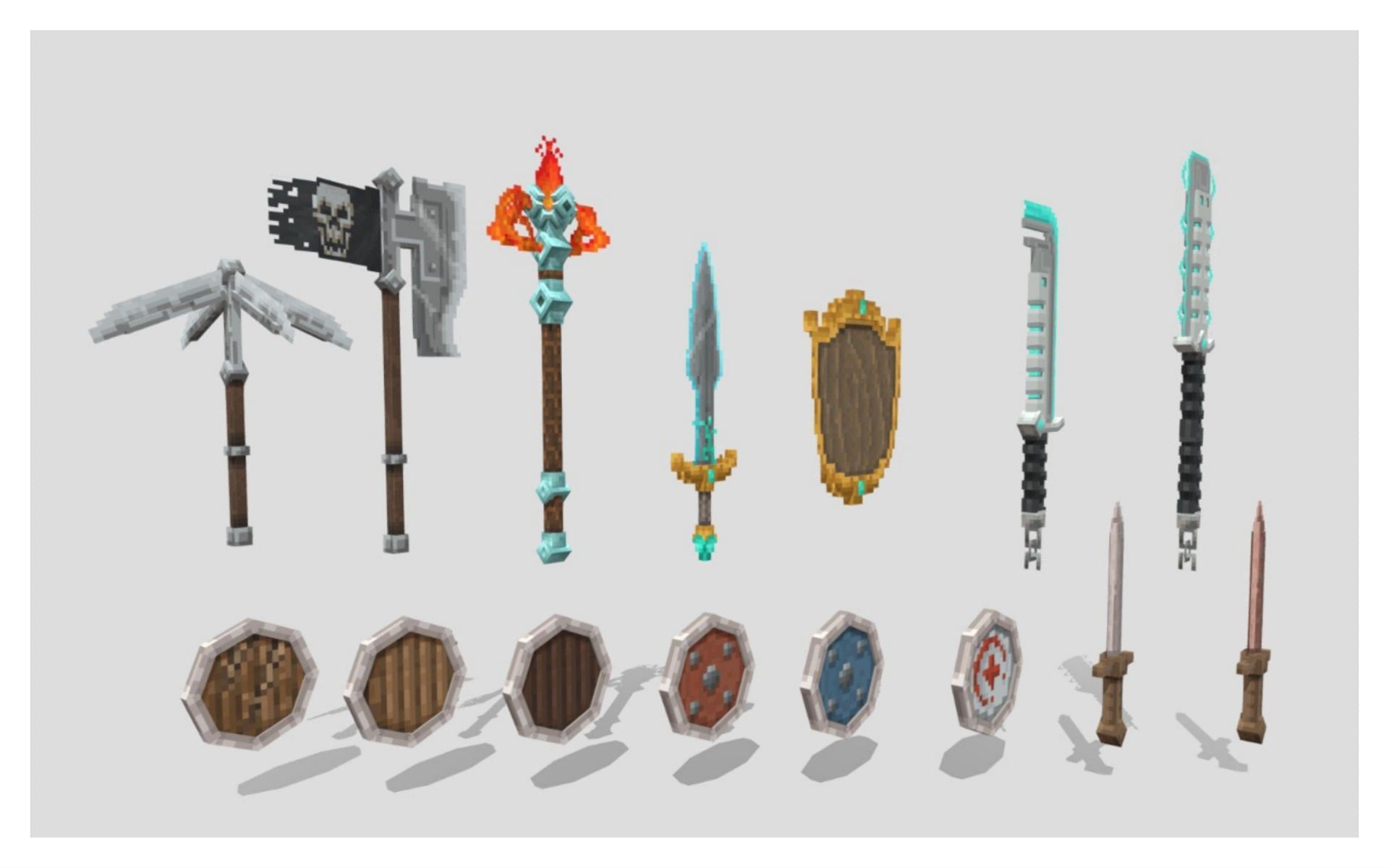 A 3-D representation of Minecraft&#039;s weapons (Image via Sketchfab)