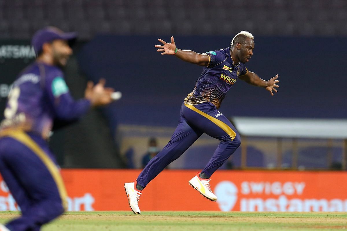 Andre Russell takes off after dismissing Tilak Varma inside the powerplay [Credits: IPL]