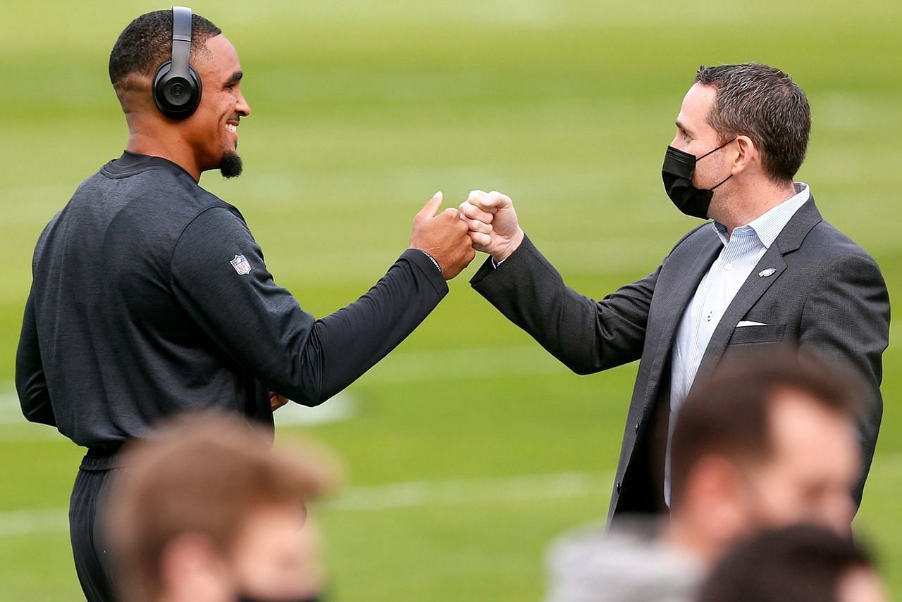 Eagles quarterback Jalen Hurts and general manager Howie Roseman