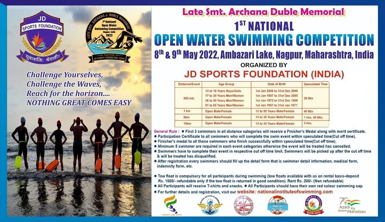 Two-day National Open Water Swimming Competition will be held on May 8 and 9 in Nagpur. (Pic credit: JD Sports Foundation)