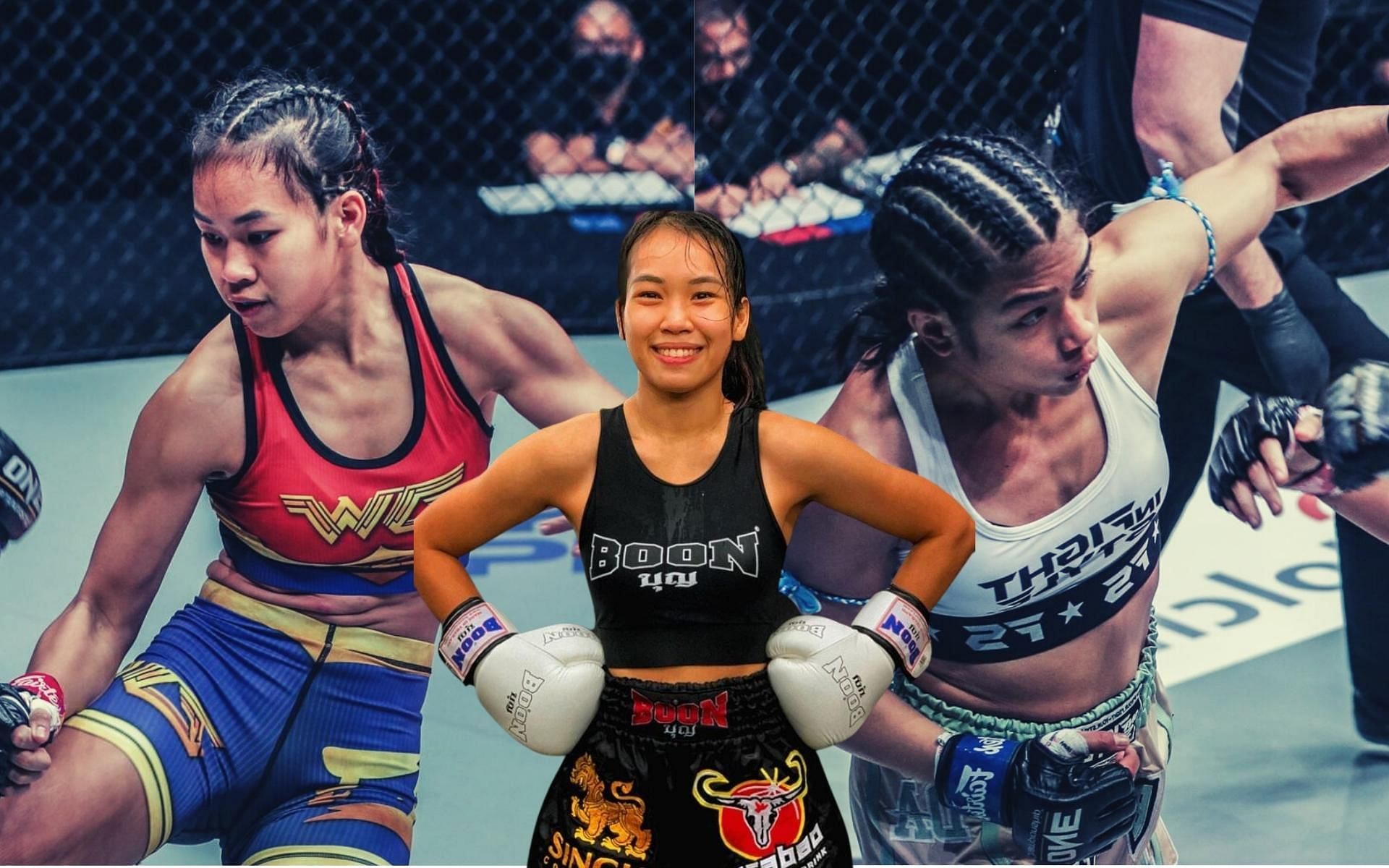 Wondergirl Jaroonsak (insert) wants to rematch Jackie Buntan in Muay Thai. (Images courtesy: ONE Championship, @natwondergirl on Instagram)