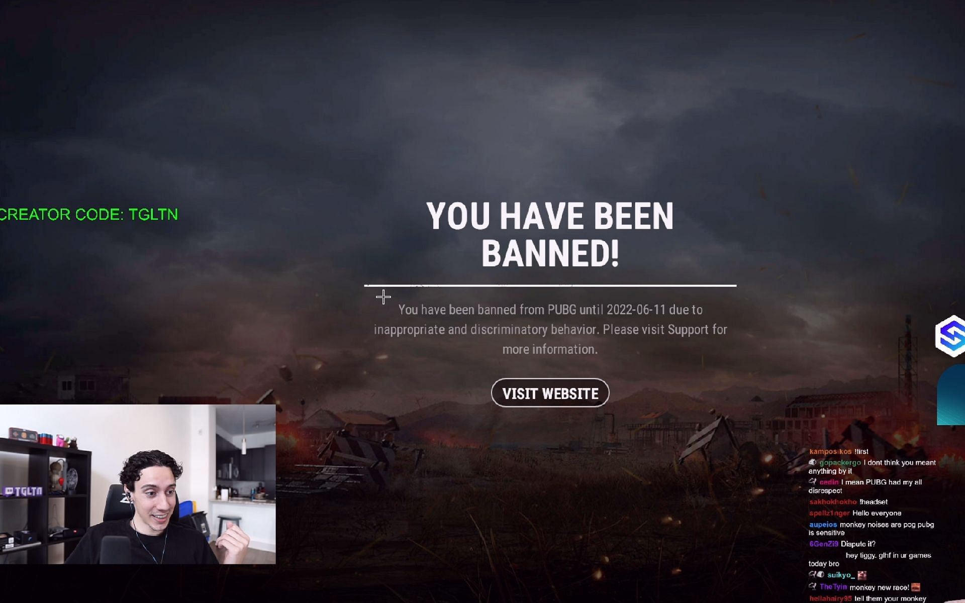 PUBG pro TGLTN was banned for a month after he was accused of being racist in-game (Image via TGLTN/Twitch)