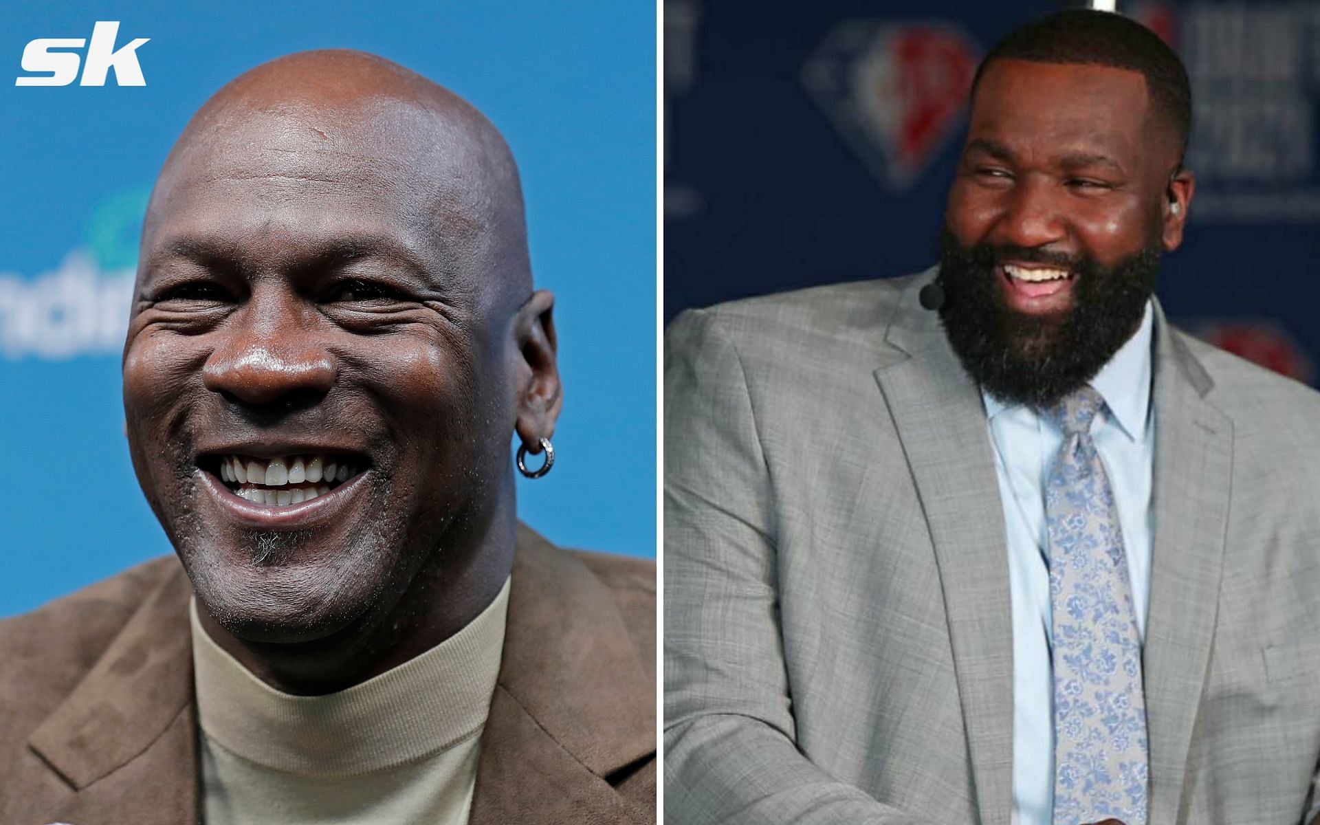 Former NBA players Michael Jordan (L) and Kendrick Perkins (R)