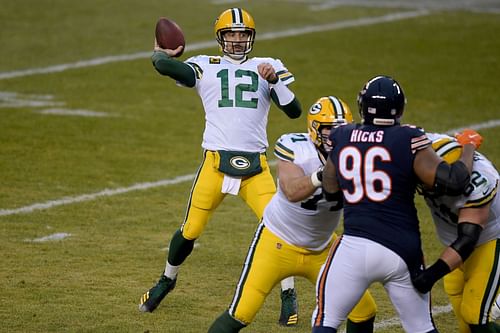 Green Bay Packers quarterback Aaron Rodgers against the Chicago Bears.