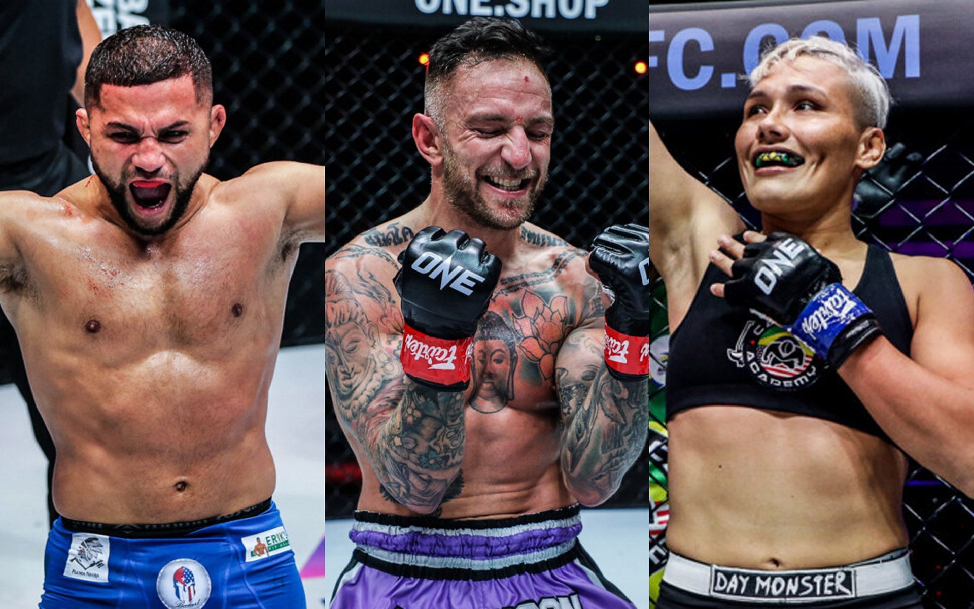 Gustavo Balart (L), Liam Harrison (C), and Dayane Cardoso (R) entered the top five of their divisions in the latest ONE Championship rankings. | [Photos: ONE Championship]