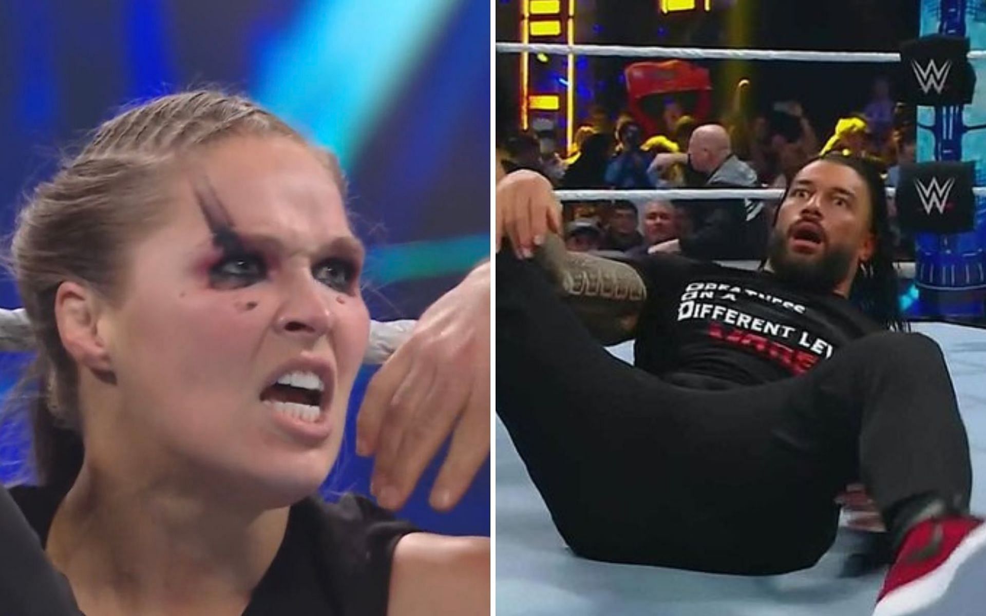 Ronda Rousey (left); Roman Reigns (right)